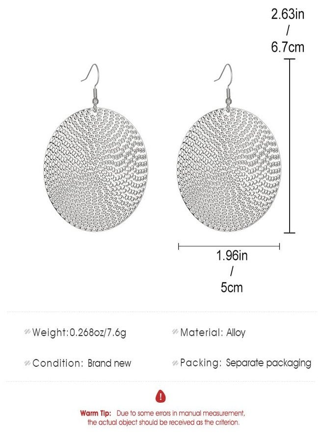 Anmpab Boho Large Disc Earrings for Women Vintage Geometric Hammered Round Circle Drop Dangle Earrings Statement Jewelry (Silver) - Image 5